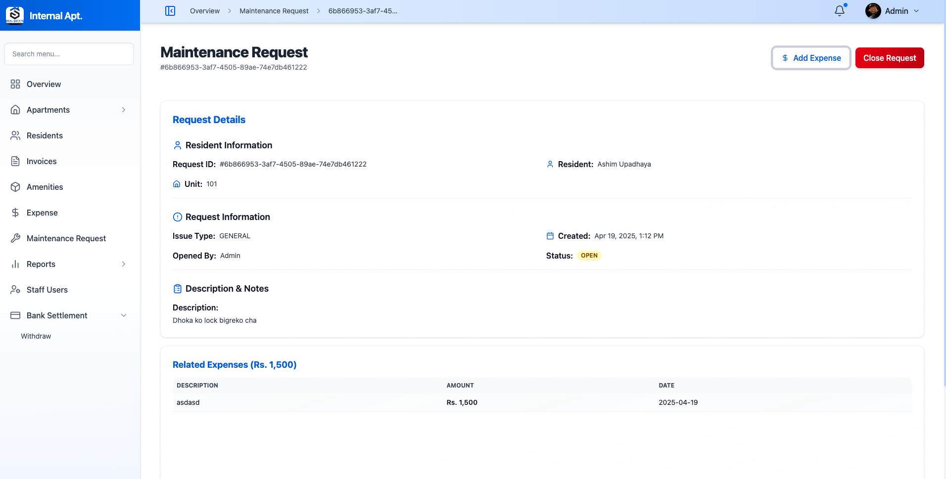 Gharlens Maintenance Request Dashboard