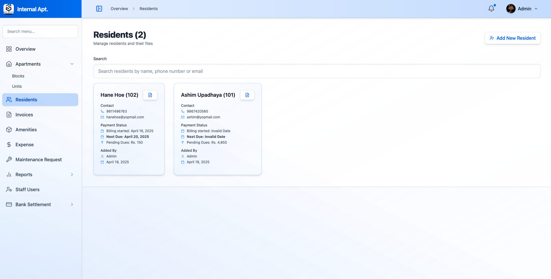 Gharlens Residents Management Dashboard