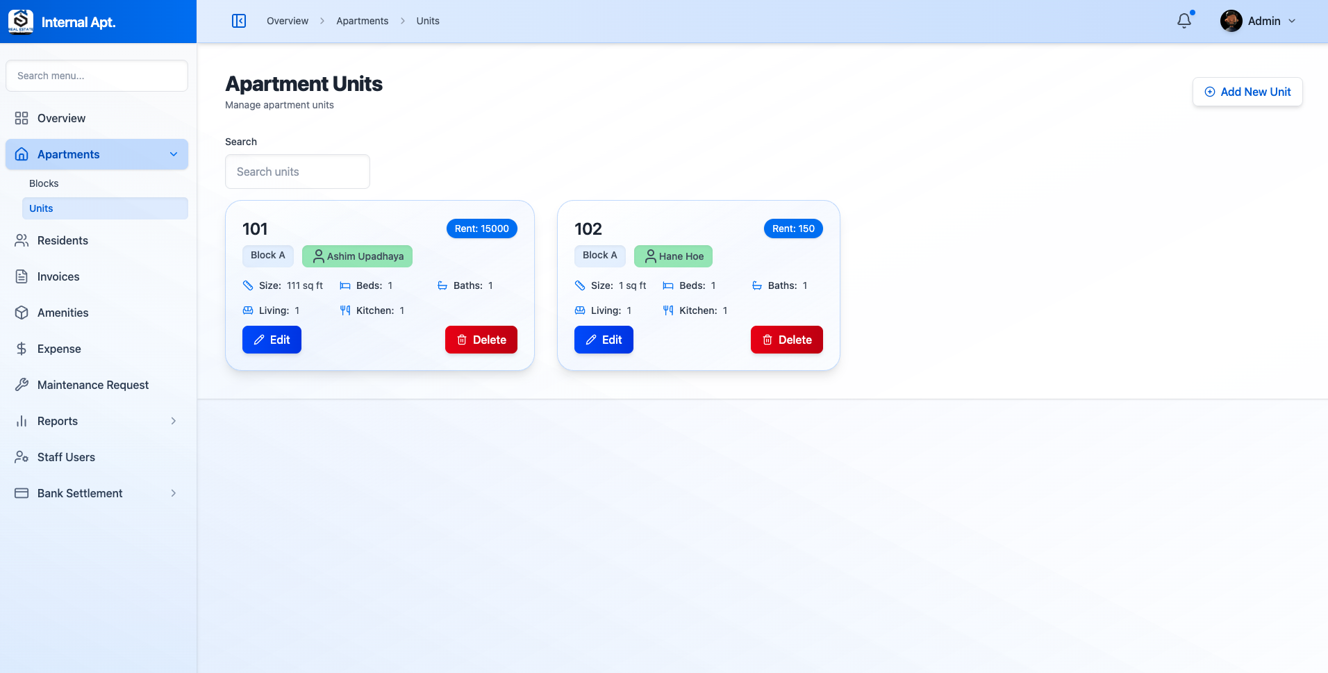 Gharlens Units Management Dashboard